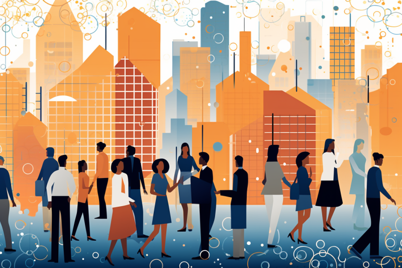 Decentered Media a vector graphic of a group of people in a sma 44f40324 d598 470f bdf5 52f39a6d15a2