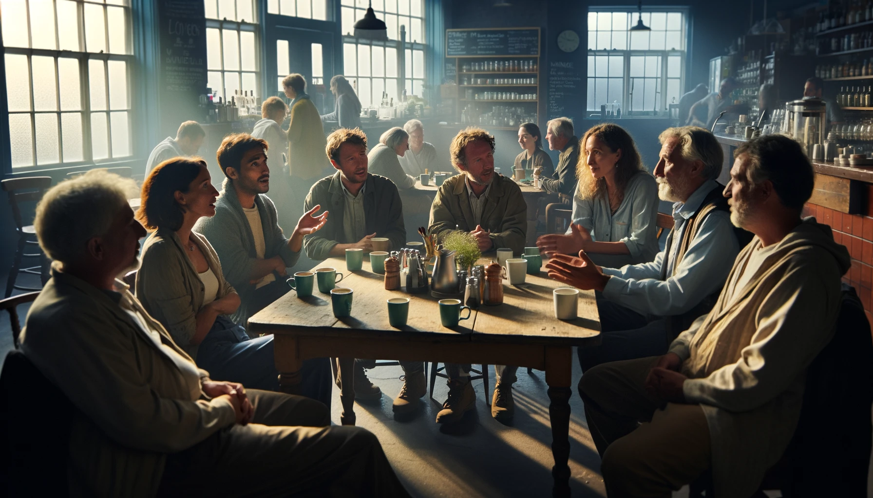 DALL·E 2024 06 08 10.28.23 A group of people, with an equal number of men and women of different ages and ethnicities, are leaders of British community media projects and organi